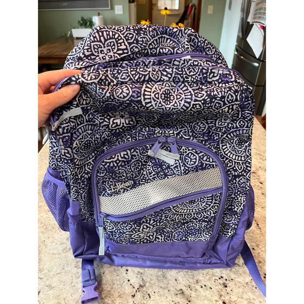 LL Bean Deluxe Book Pack Backpack Purple Mandala Geometric Print School Bag